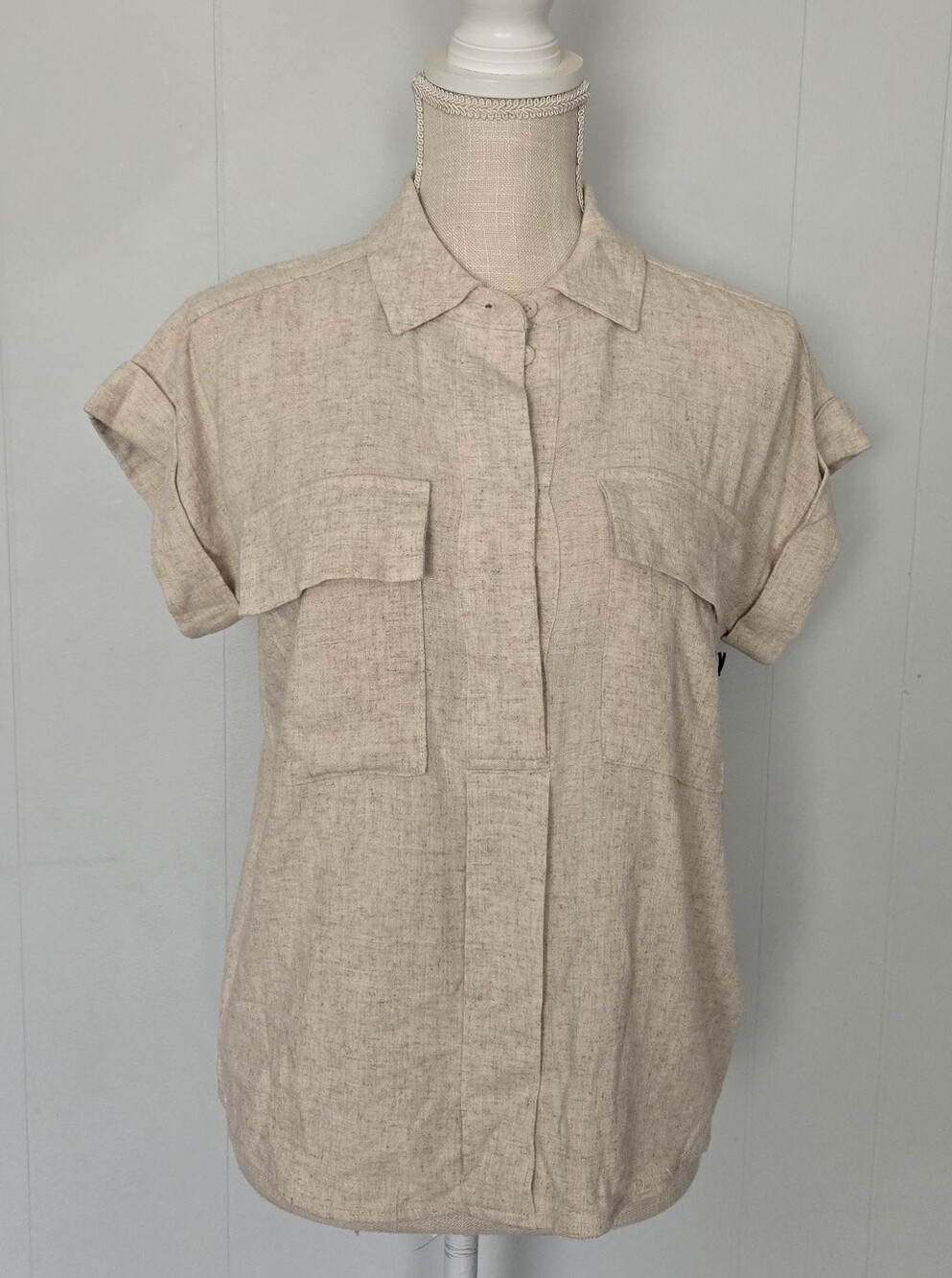 Simply Vera Vera Wang Cream Short Sleeve Button-Down Utility Shirt